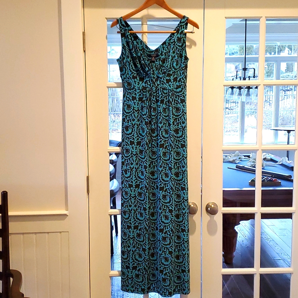 Chaps long maxi dress. Gorgeous brown and creamy teal, never worn!